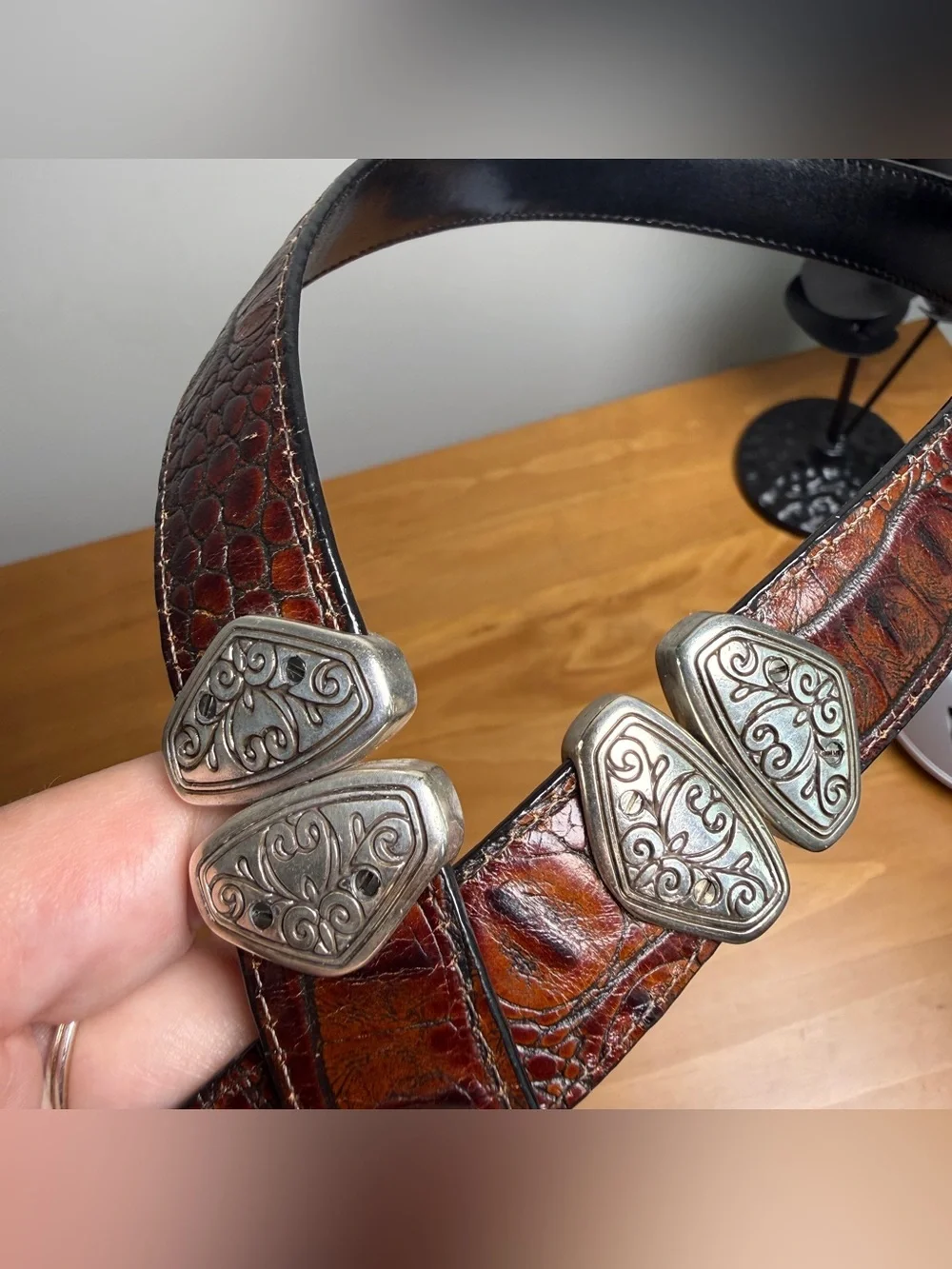 Brighton Reversible Belt | Brown Croc Emboss + Black | Size M/30 | Western Glam